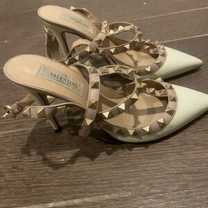 Valentino Women's Cream and Tan Studded Heels